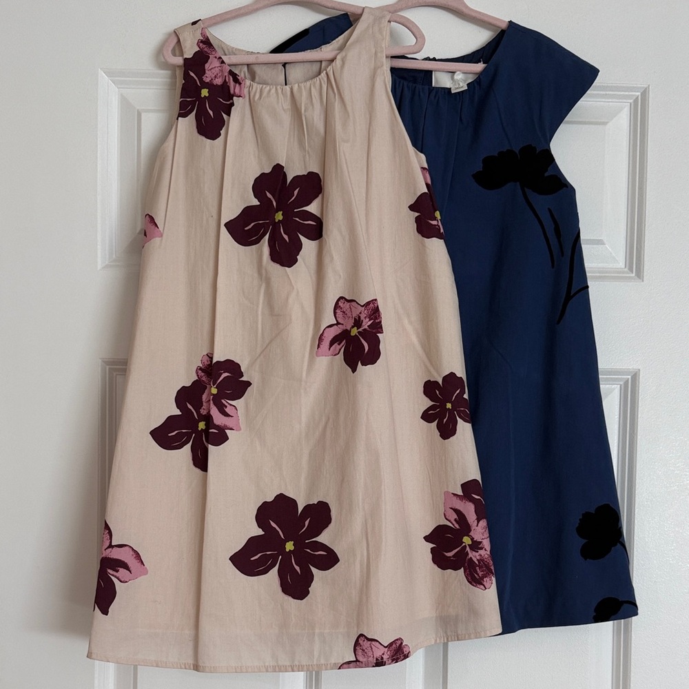 New Zara Girls Cream & Navy Floral Sleeveless Dresses